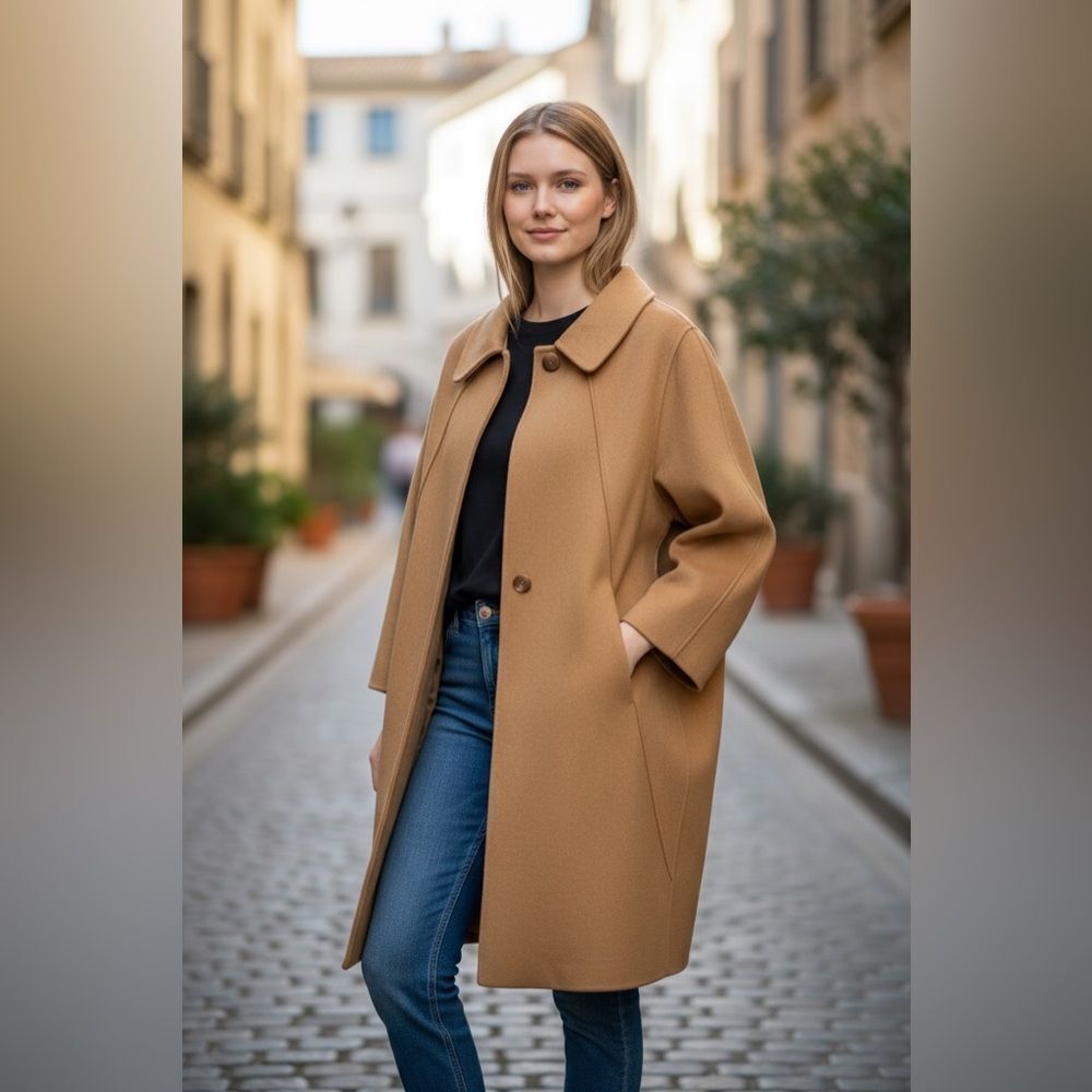 New Wool camel Color snap front  coat